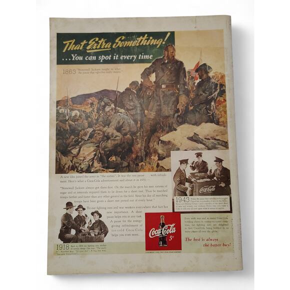 1943 Coca-Cola Print Ad That Extra Something Soldier 5¢ 1940s Patriotic Ephemera - Picture 1 of 7